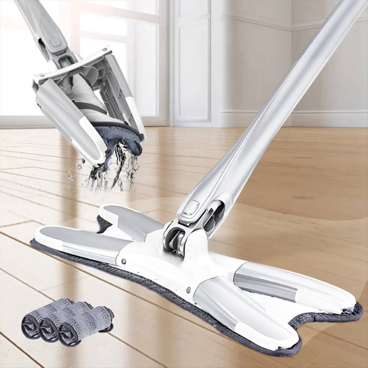 

ABPP Flat Floor Mop with Replace Cloth Heads 360 Degree Squeeze Mop Hand-Free Wash Household Lazy Mop Home Cleaning Tool