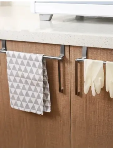 Towel Rack Over Door Stainless Steel Towel Bar Storage Organizer Bathroom Kitchen Cabinet Door Hanging Towel Rack