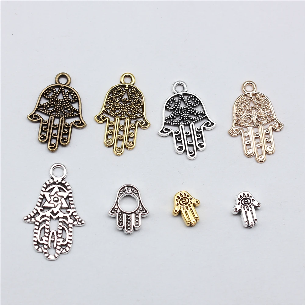 20 sztuk Charms Fatima Hand Hamsa ochrona dłoni tybetański brąz srebrny kolor wisiorki antyczne Making DIY Handmade Craft