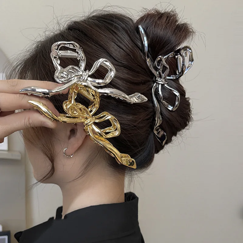 

New Women Elegant Geometric Bow Hair Claws Vintage Simple Hair Clip Grab Large Metal Hairpins Barrettes Fashion Hair Accessories