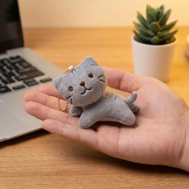 6pcs Mini Cat Plush Keychain Set Cute Tabby Kitten Stuffed Dolls Bag & Backpack Pendants Multi-Style Collectible Decor Charms