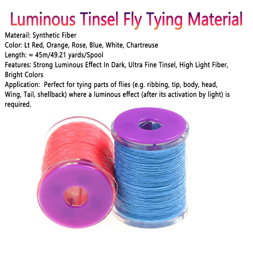 Bimoo 1PC High Light Luminous Tinsel Fly Tying Material For Midge Nymph Streamer's Head Body Rib Wing Tail Trout Fishing Lures