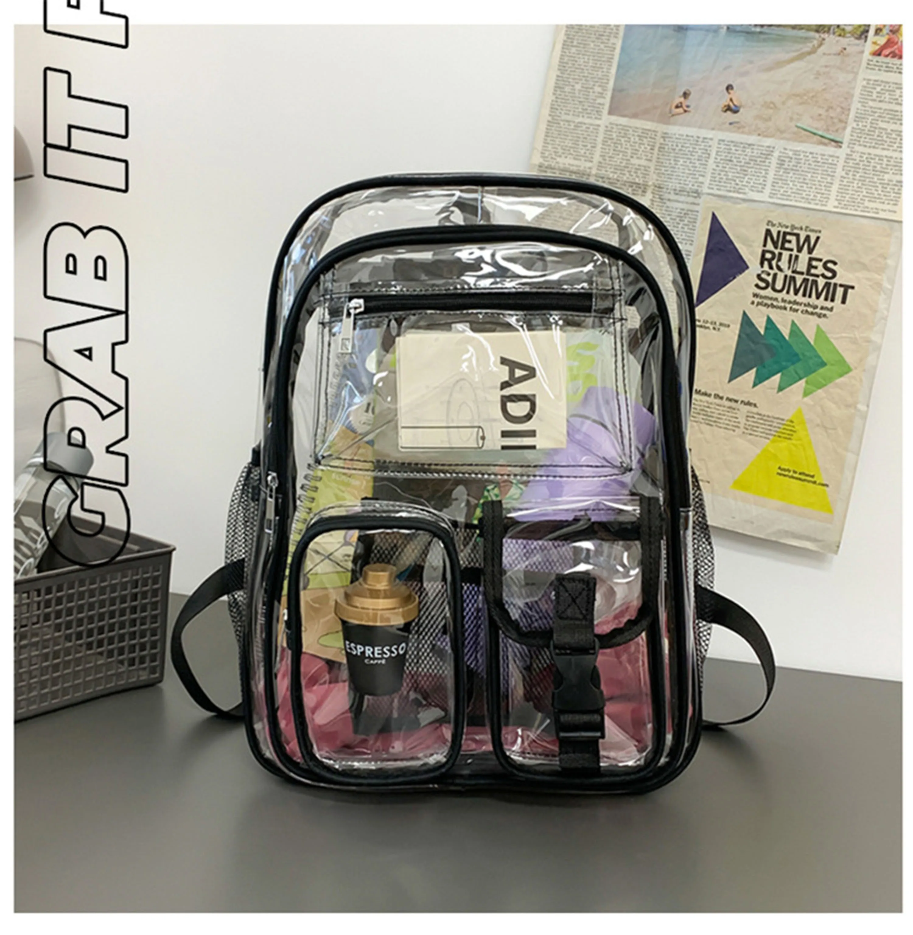 PACKISM Clear Backpack for School Large Heavy Duty Clear Bookbag, See Through PVC Backpacks (for age 12 above)