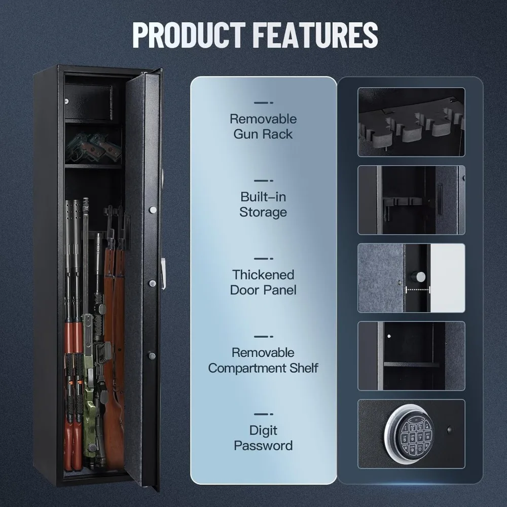 Rifle Gun Safe for Home Rifle and Pistols, Heavy Duty Anti-Theft Long Gun Security Cabinet Safe for Rifles and Shotguns, Gun Sto
