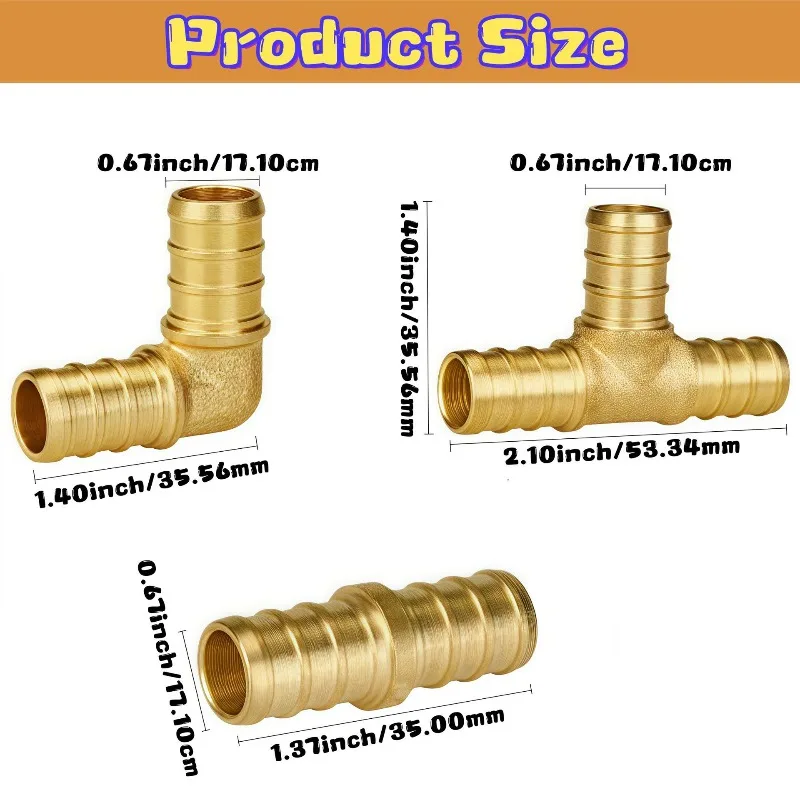 European and American standard 1/2-inch PEX pipe fittings set - lead-free brass three-way elbows, straight-through joints