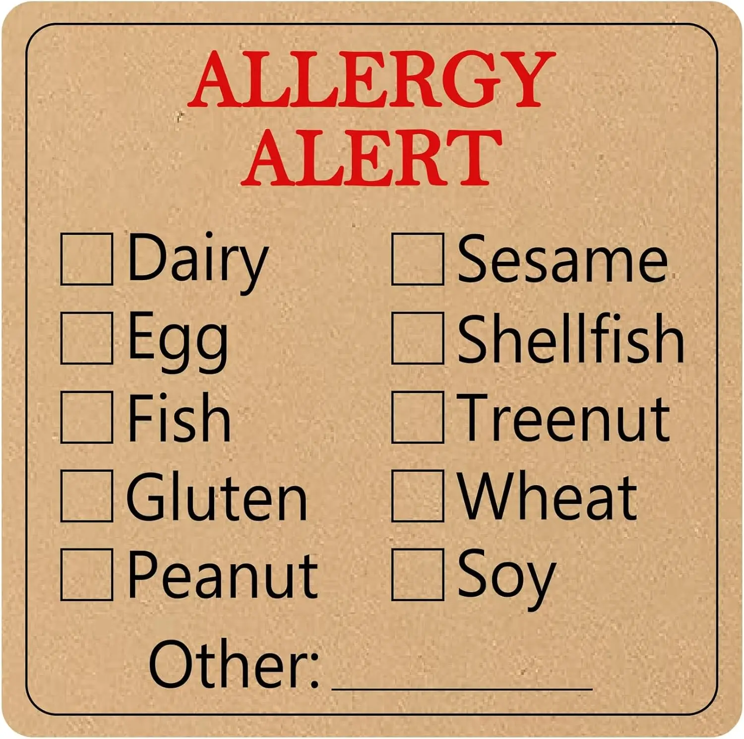 500 Pcs Allergen Warning Stickers Labels 2 Inch Kraft Allergy Warning Sticker Rectangle Food Rotation Labels