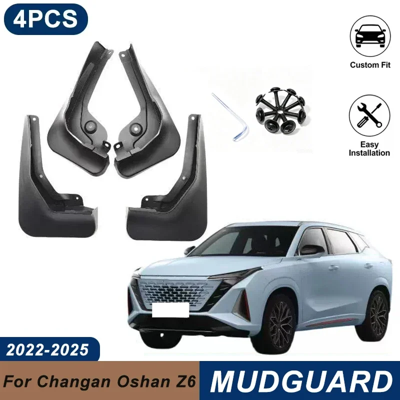 4PCS Car Mud Flaps For Changan Oshan Z6 2022-2025 Waterproof Anti-Splash Fender Mudguards Auto Exterior Accessories