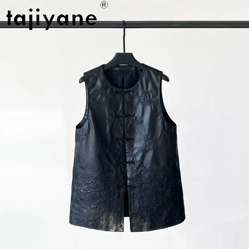 TAJIYANE Retro Sheepskin Real Leather Jacket Women Mid-length Coat Embroidery Frog Button Jackets for Woman Veste Femme Jaqueta