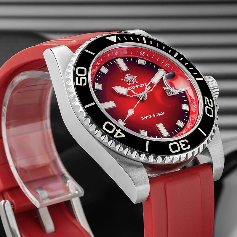 ADDIESDIVE Herren-Quarz-Taucheruhr, Kuppelglas, Keramiklünette, Armbanduhr, superleuchtend, wasserdicht, 200 m Kautschukarmband, modische Uhren