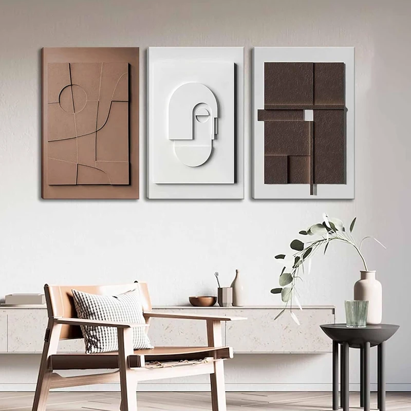 Nordic 3D Effect Geometric Canvas Painting Wall Art Abstract Minimalist Lines Art Poster Prints For Living Room Home Decor Mu