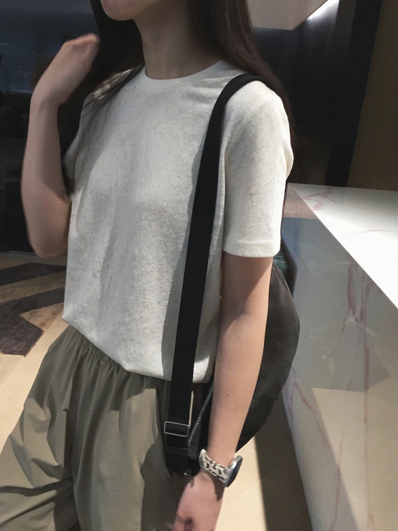 

Футболка Cuijia, трикотажная, с короткими рукавами, круглым вырезом, в горошек, из мягкой шерстяной смеси, в повседневном стиле, женская модная одежда для весны