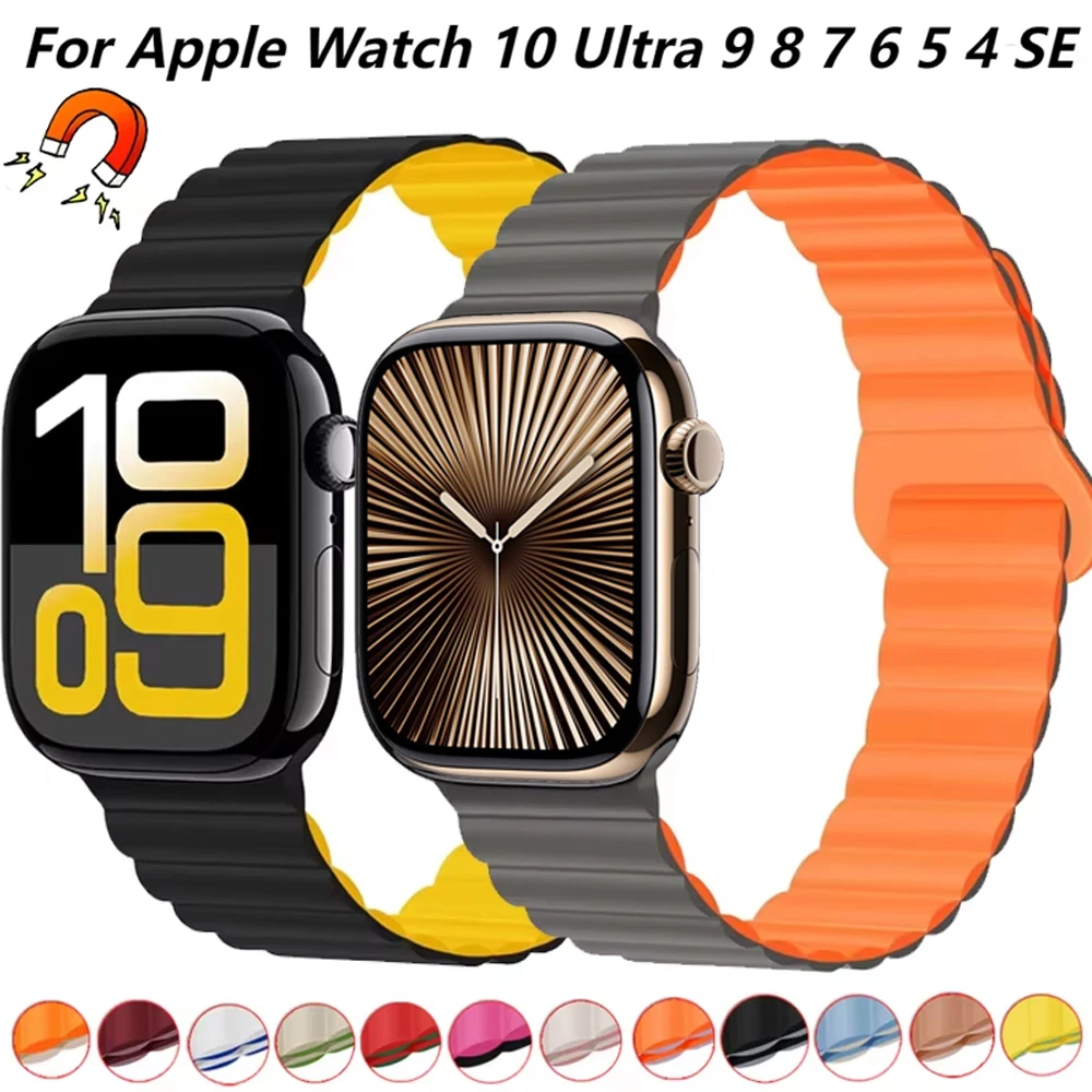 

Sports Silicone Strap for Apple Watch Ultra 49mm 7 8 9 41mm 45mm series 10 46mm 42mm Magnetic Bracelet iWatch 6 5 4 SE 44mm 40mm