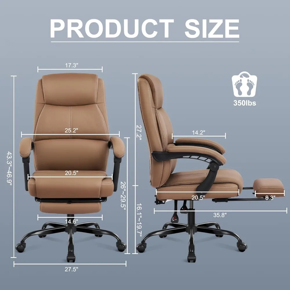 

Big and Tall Office Chair with Footrest, High Back Desk Chair with Linkage Armrest, 90-155° Recline Executive Computer Chairs