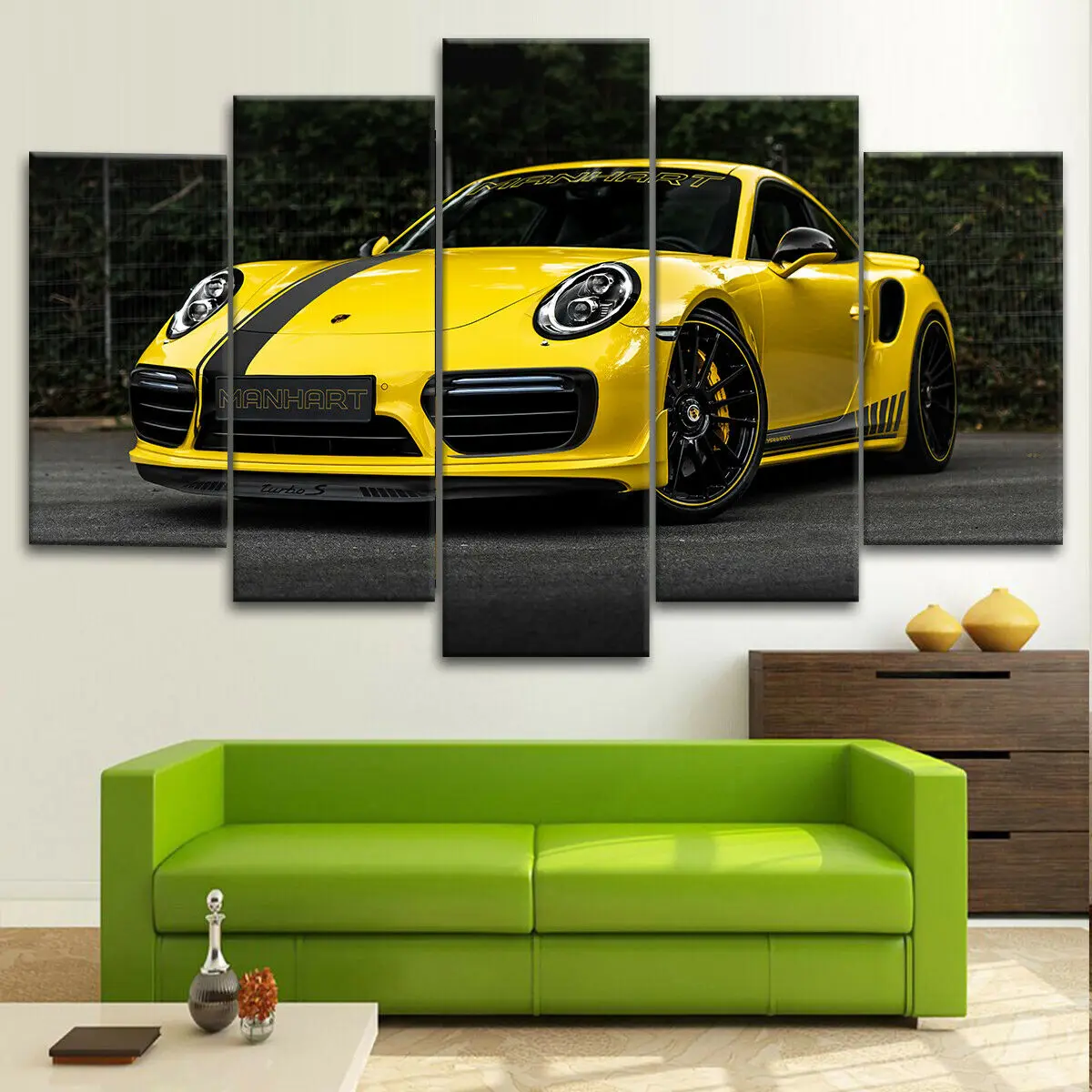 

5 Piece Manhart 911 Yellow Car Cuadros Paintings Wall Art HD Pictures Posters Home Decor for Living Room Decorations