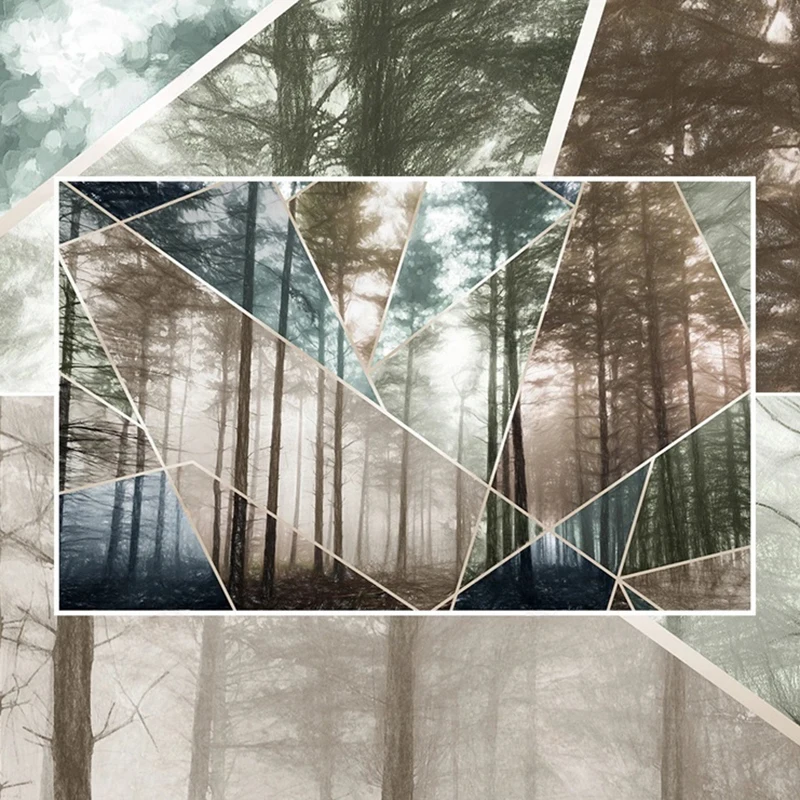 European Style Custom Photo Mural 3D Hand-painted Abstract Geometric Forest Pattern Wallpaper Landscape TV Background Painting