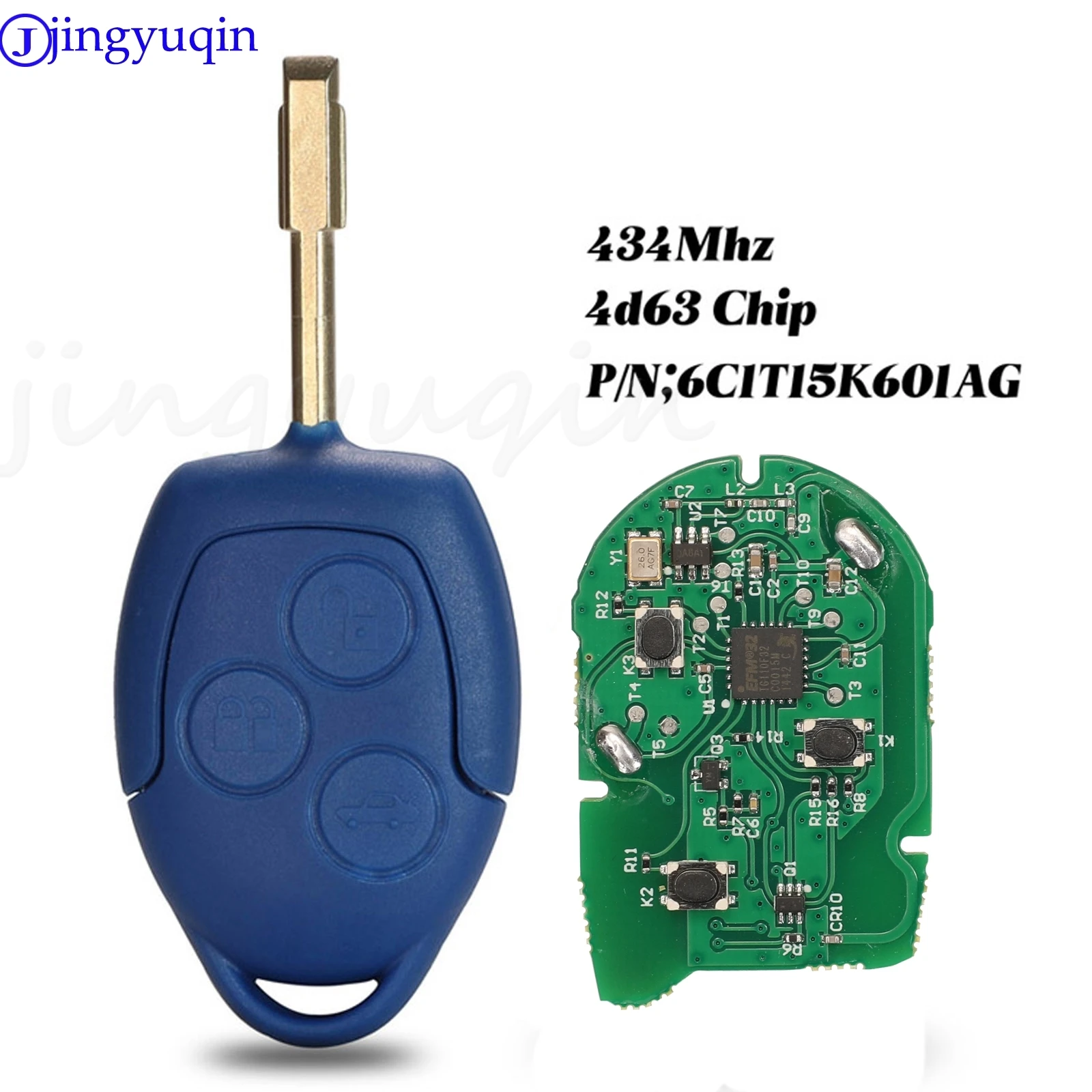 jingyuqin Replacement Remote Key 3 Buttons 433MHz 4D63 For Ford Transit WM VM 2006-2014 6C1T15K601AG