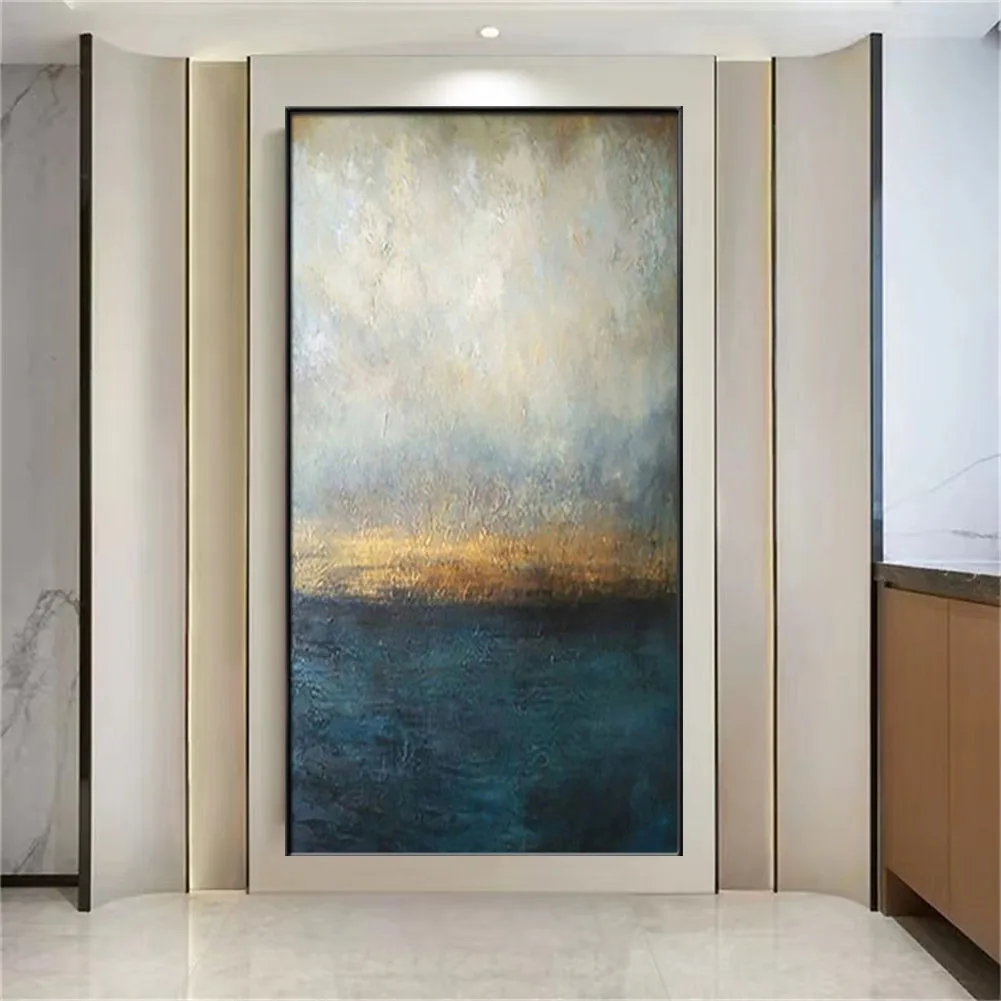 

Nordic Interior Wall Art Picture Pendant Real Hand-Painted Blue Oil Painting Decor Living Room Bedroom Abstract Canvas Poster