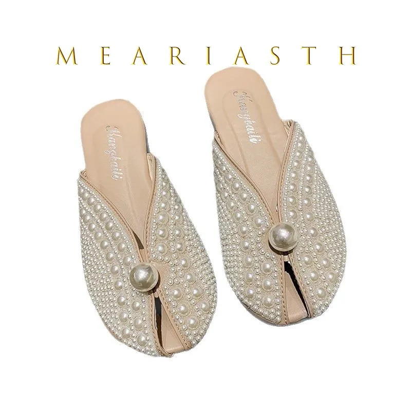 

Slippers Summer New 2025 Fashion Rhinestone Home Women's Mules Shoes Elegant Mirror Luxury Designer Flat Low Sandals Woman House