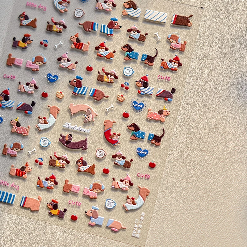 /Vly/Sausage Dog Self Adhesive Nail Art Stickers Cartoon Manicure Decals Creative DIY Decoration Nail Art Stickers Gifts Lovely