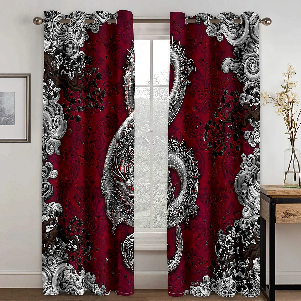 

Customize Red Medieval Fantasy Dragon Design 2 Panels Thin Window Curtains for Living Room Bedroom Drape Decortion