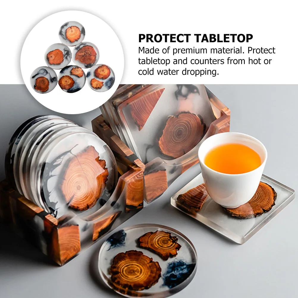

6pcs Resin Coasters Light Brown Table Protector For Coffee Cup Wine Glass Home Office Decor Mug Mat Cup Mat Delicate Coaster