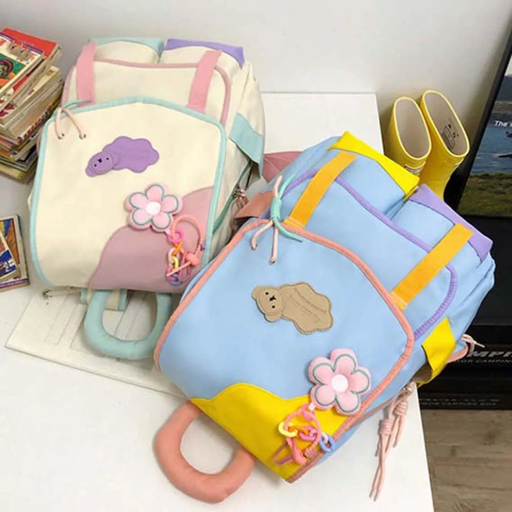 Nylon Contrast Color Backpack Candy Color Lightweight Cartoon School Bag Flower Pendant Japanese Style Cute Koala Backpack Kids