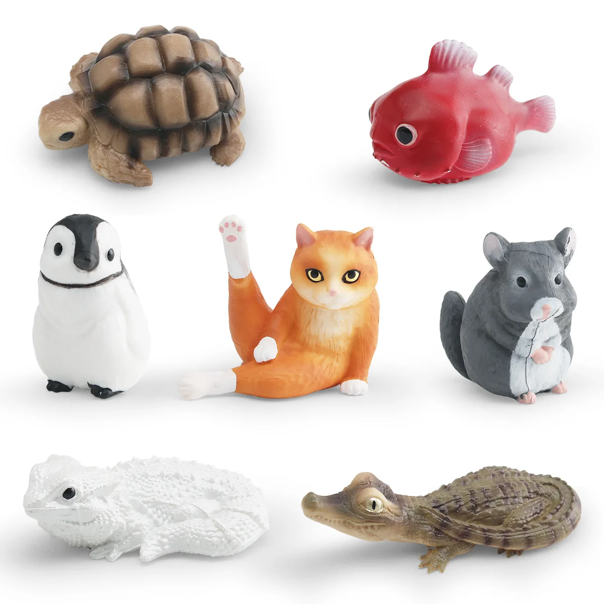 Mini Wild Animal Figurine Bearded Dragon Crocodile Tortoise Squirrel Penguin Cat Model DIY Miniature Garden Landscape Decoration
