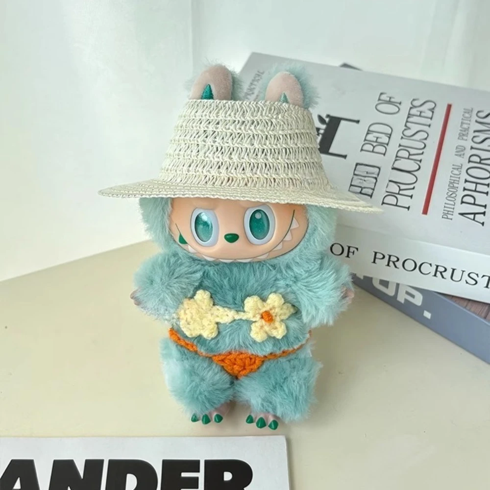 

Labubu 3.0 Гавайский комплект бикини подходит для куклы 15/17 см, бикини в вязаном крючком и повязка на голову, аксессуары для солнечного кресла