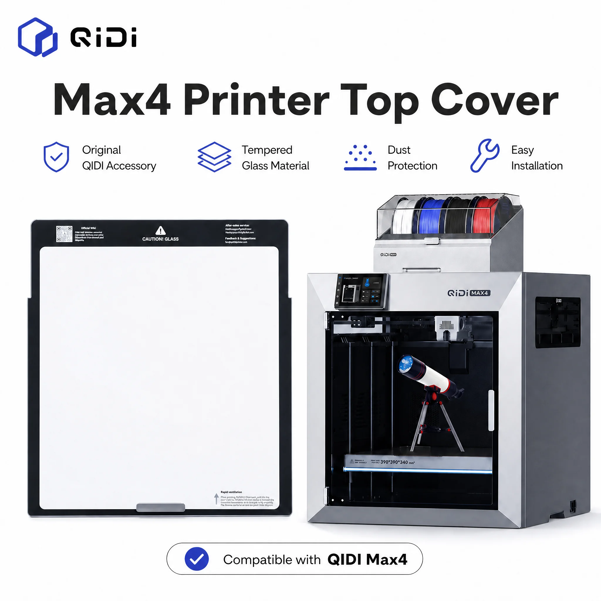 QIDI MAX4 Printer Top Cover Glass Cover Replacement Part Original Top Glass Cover for QIDI MAX4 3D Printer