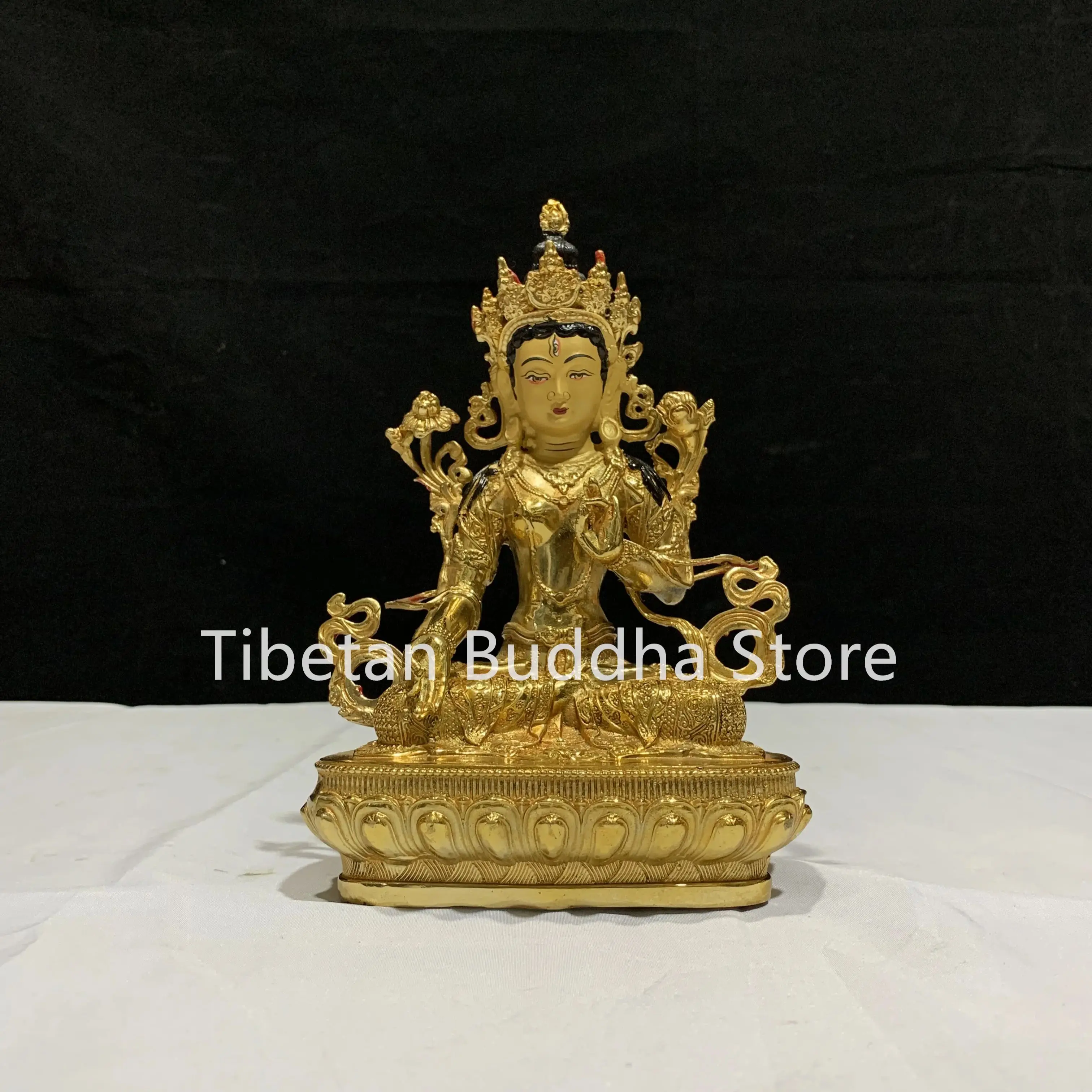 

21cm Xizang Crafts Tibetan Tantric Pure Copper White Tara Buddha Gilded Buddha Ornaments Guanyin Bodhisattva