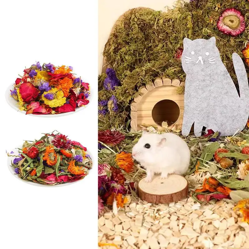 Hamster Flowers Pet Hamster Supplies Edible Crushed Corncob Flowers Mixture House Padding Rabbiit Hedgehog Chinchilla Urine Sand