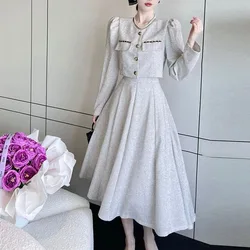 Winter Women's Temperament Small Fragrant Style Round Neck Short Suit Jacket High Waisted Long Skirt Comfortable Two-piece Set