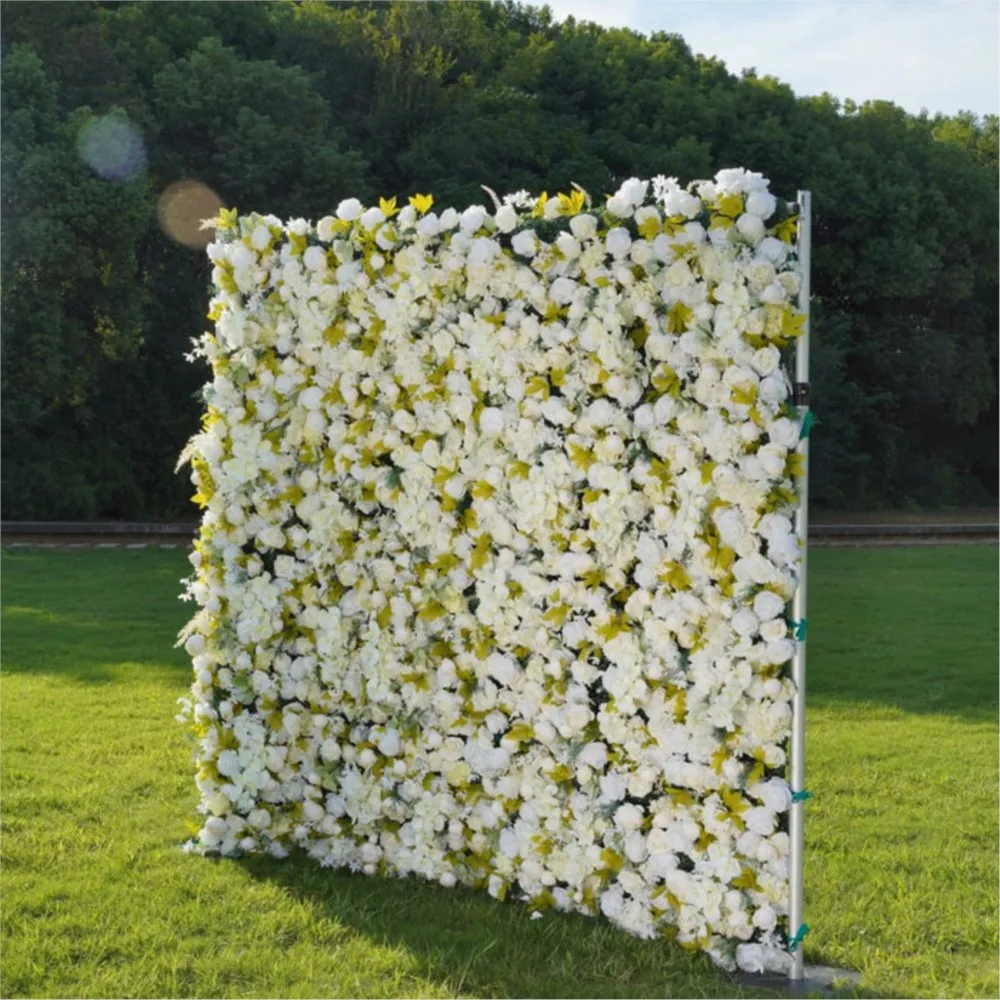 Uflower Royal Luxury White Rose Yellow phalaenopsis Cloth Flower Wall Roll Up Fabric Floral Arrangement Event Party Stage Prop