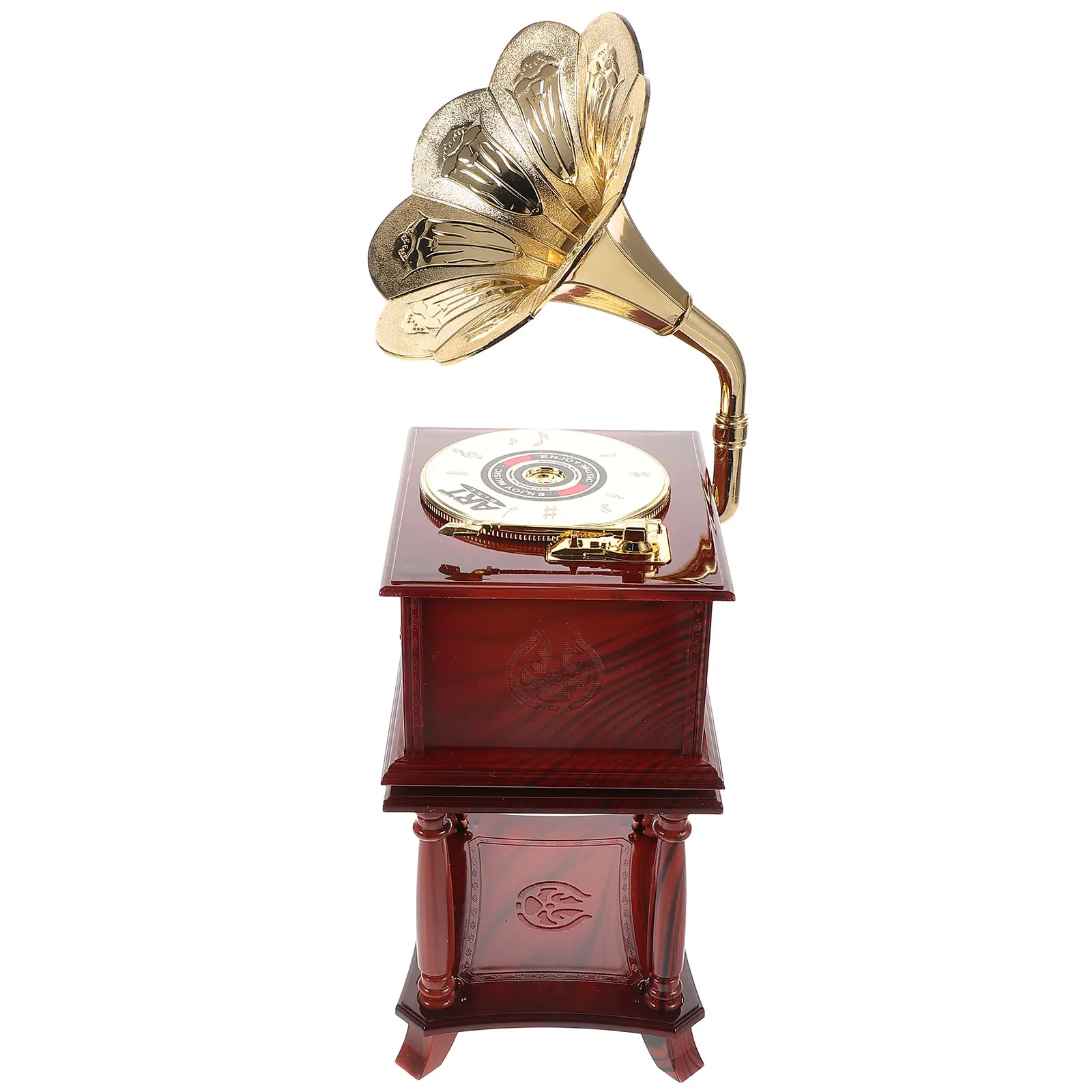 

Gramophone Music Box Retro Table Decor Desk Carved Classical Decoration Metal