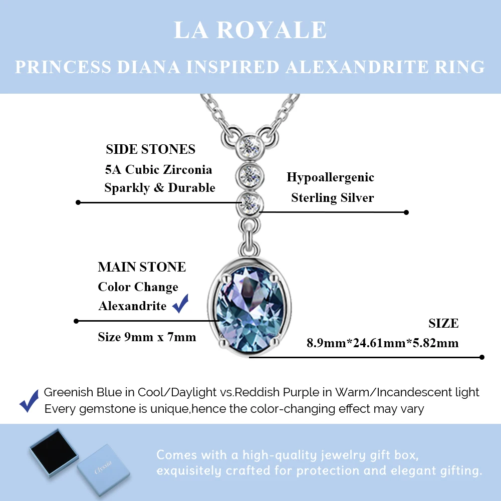 

Oval Cut Alexandrite Three Stone Drop Pendant Necklace 925 Sterling Silver Dainty Elegant Women Jewelry Wedding Anniversary Gift