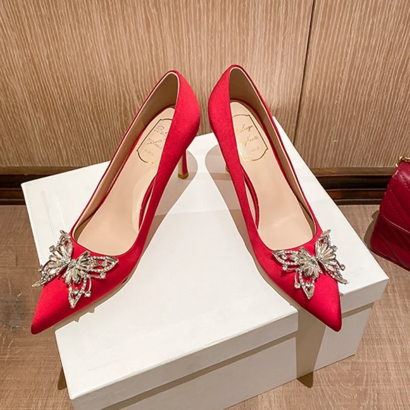 Women'S Fashion Uk 2025 - Rode satijnen hoge hakken dames trouwschoenen