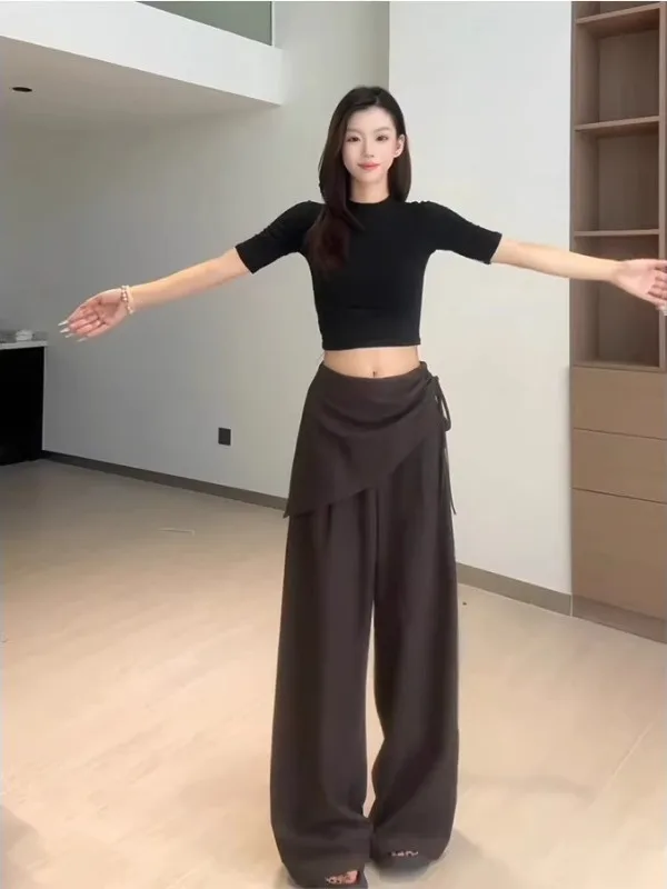 

Женские повседневные брюки больших размеров в американском стиле, плиссированные, свободные, с широкими штанинами, с высокой талией, удобные, для ранней осени, модные