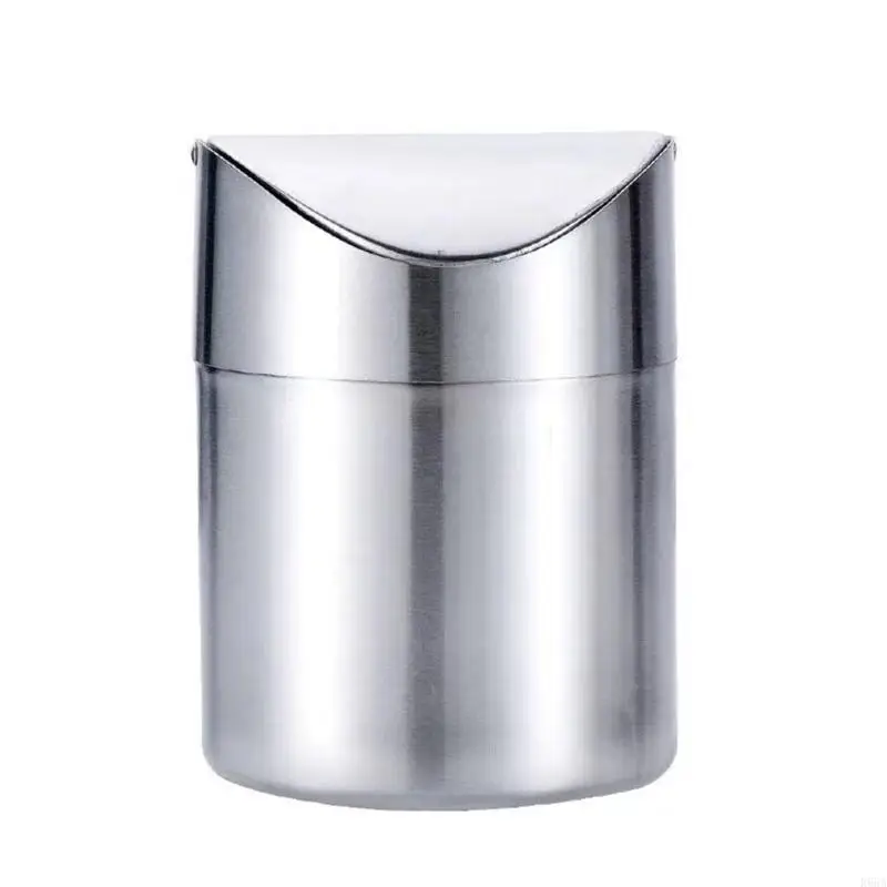 

R66A Stainless Steels Desktop Waste Trash Can with Swing Lid for Office and Kitchen