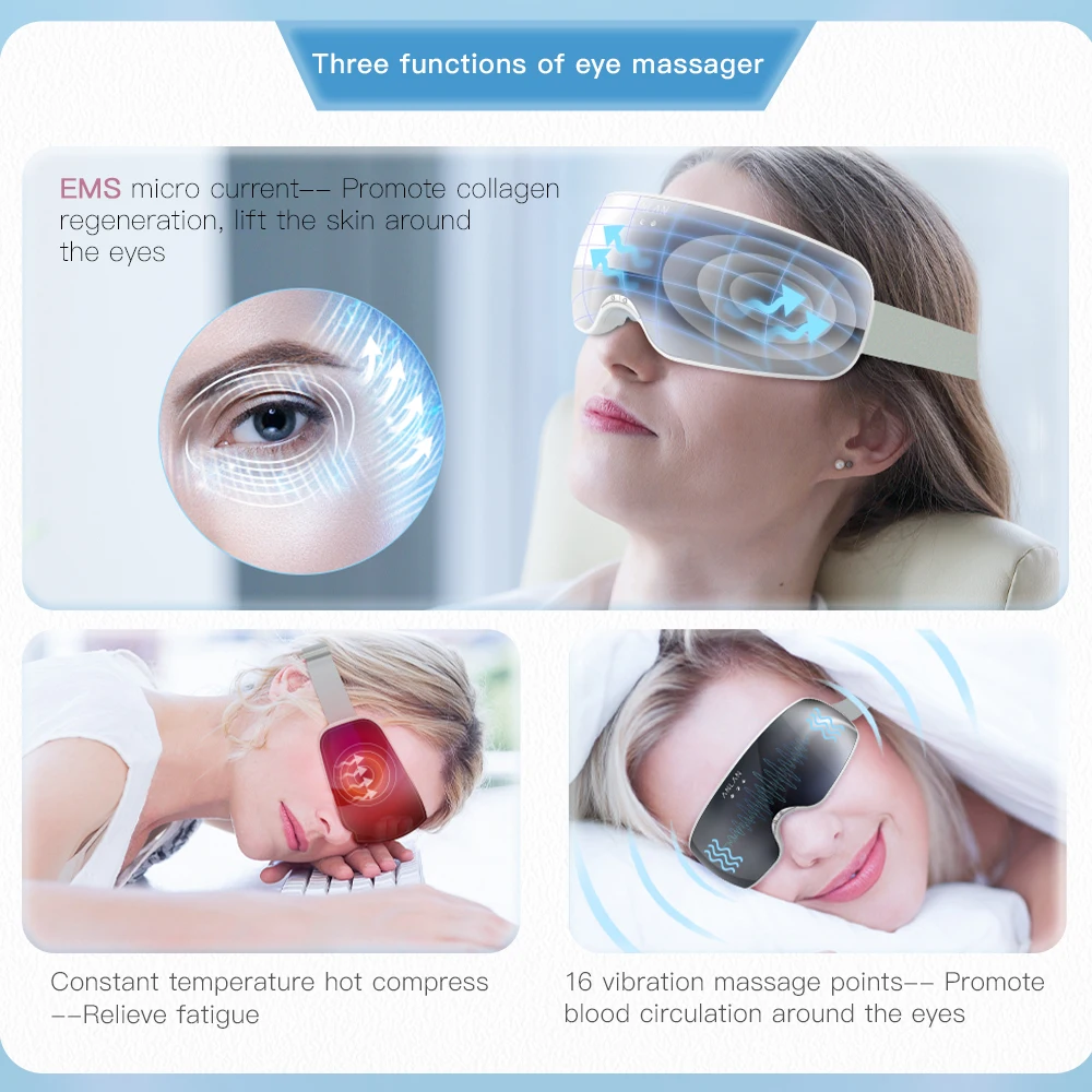 Foldable Eye Massager with Heat Vibration Bluetooth Visual Eye Care Instrument Glasses EMS Hot Compress Fatigue Pouch Wrinkle