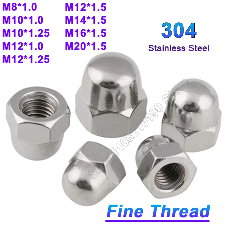 

1Pc Acorn Cap Nut Metric Fine Thread M8 M10 M12 M14 M16 M20 304 Stainless Steel Hex Dome Decorative Cover Nut Blind Nuts DIN1587