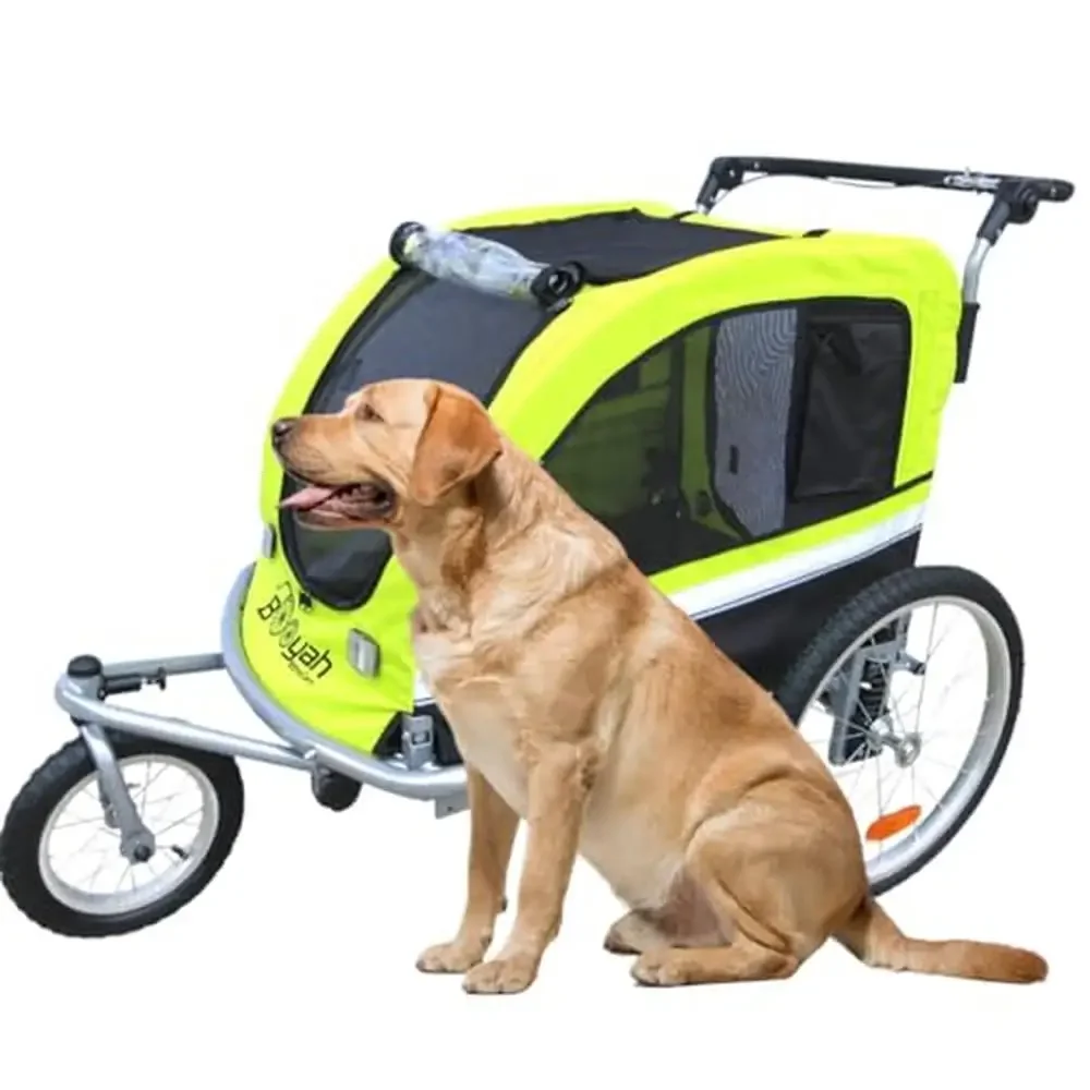 Large Pet Bike Trailer Dog Stroller & Jogger Non Tipping Hand Brake Aluminum Wheels Green/Yellow 40lbs 32