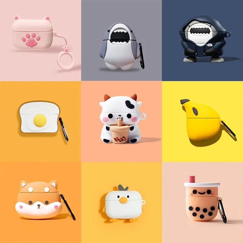 3D การ์ตูนสัตว์ซิลิโคนหูฟังสำหรับ AirPods กรณี Pro หูฟังไร้สายบลูทูธป้องกันสำหรับ AirPods Pro