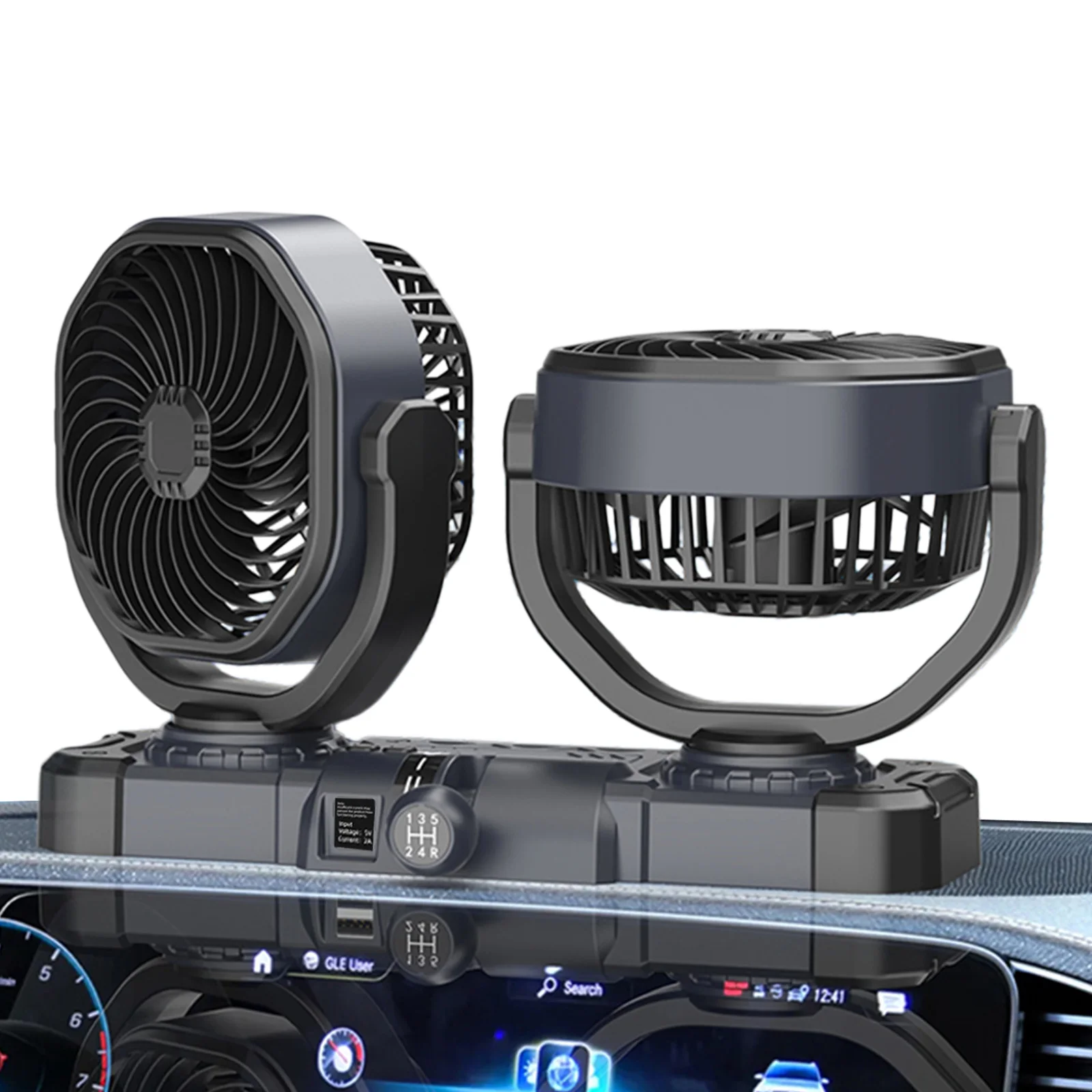 Dual Head Car Cooling Fan Multi Purpose 360 Degree Swiveling Twin Fan Desktop Stand-Up Cooler for Car Internal Heat Dissipation
