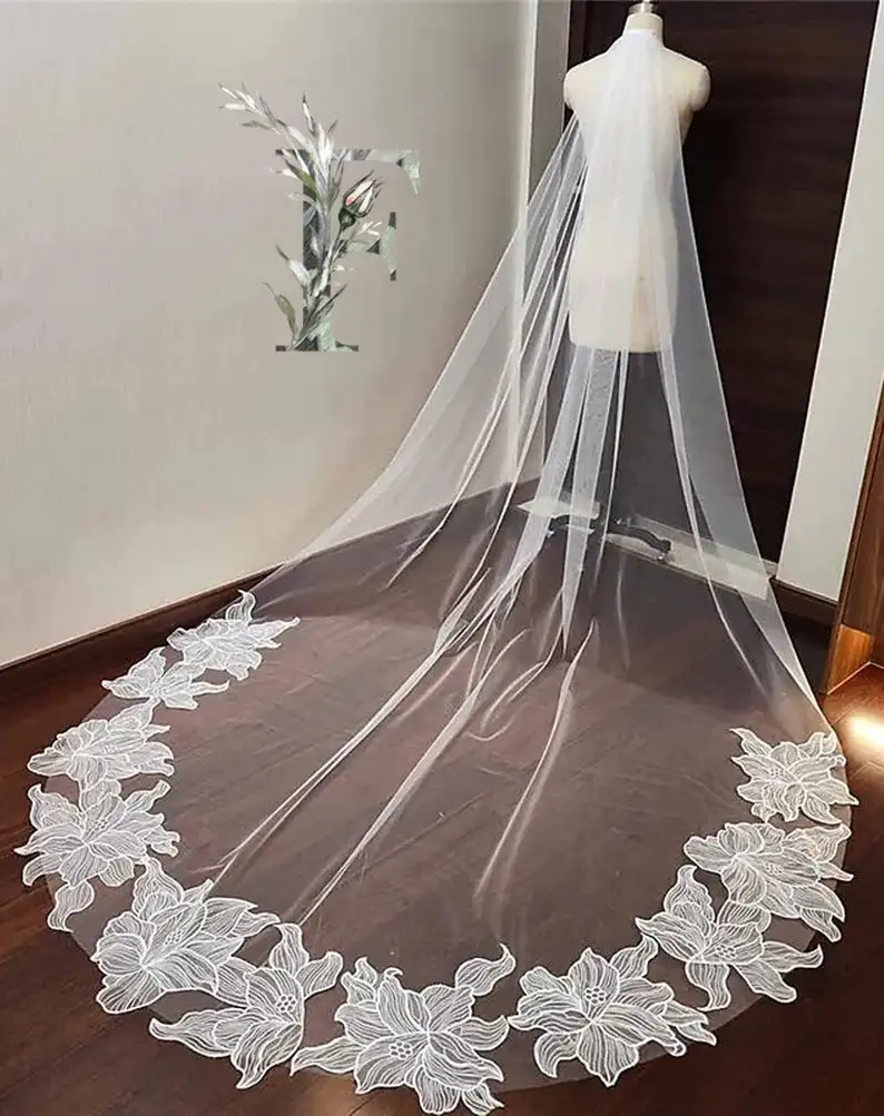 

Embroidered Floral Cathedral Wedding Veil Bridal Veil Wedding Dress