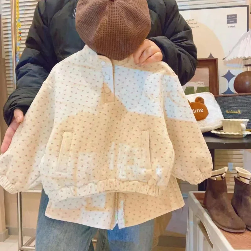 

Girls Suit2025New Children's Stylish Fleece-Lined Thickened Floral Sweatshirt Set for Girls31200