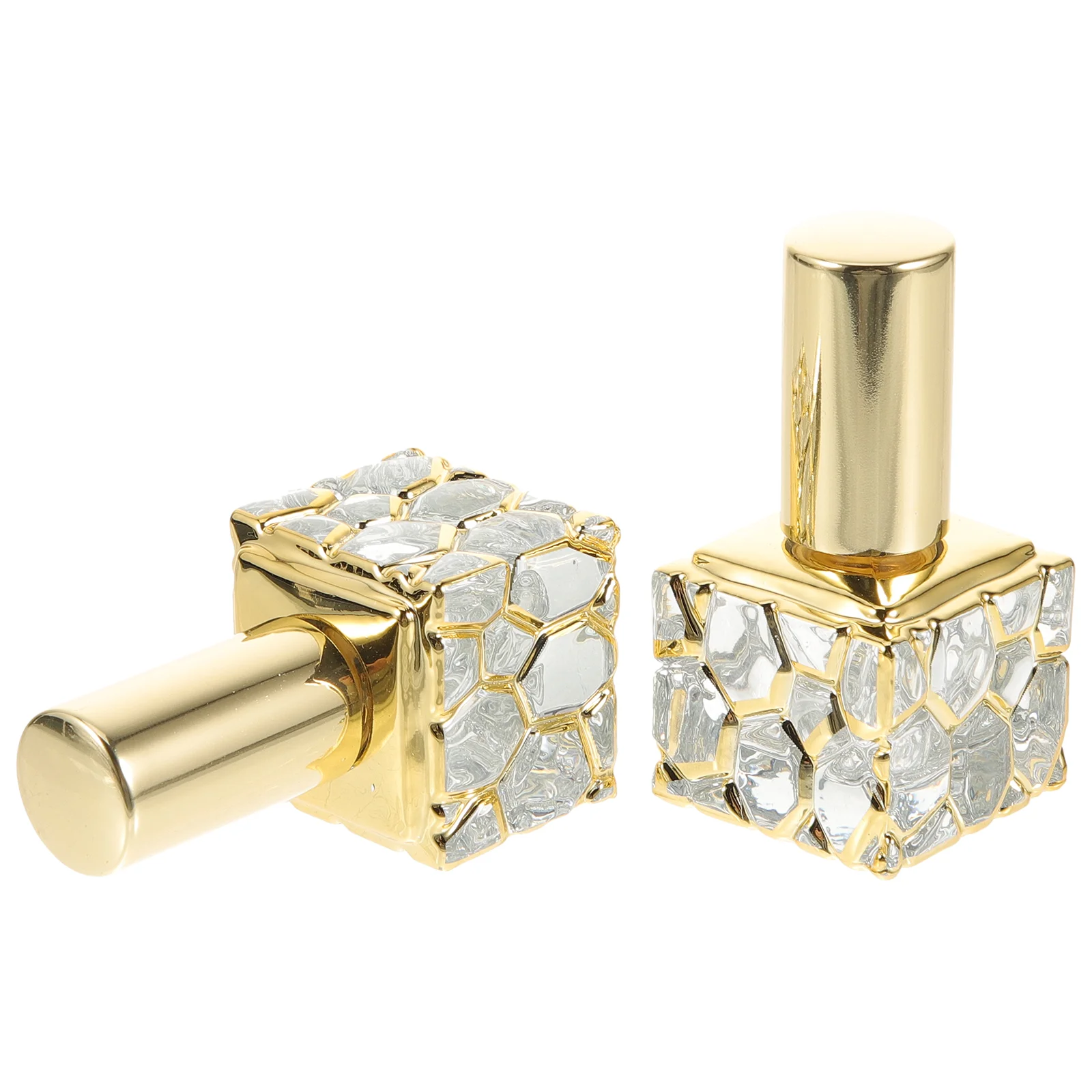 

2 Pcs 10ml Golden Electroplated Cube Perfume Spray Bottles Portable Travel Refillable Glass Atomizer Elegant Gift Valentine