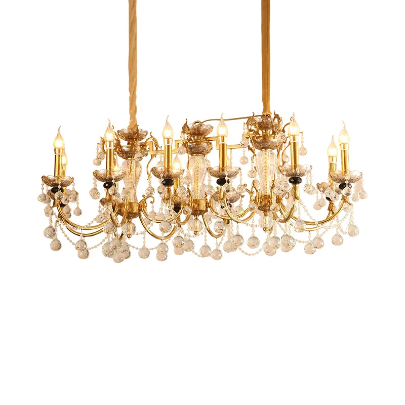 

French Style Brass Crystal Chandelier European Luxury Decor Dinning Room Kitchen Island Copper Candle Pendant Light