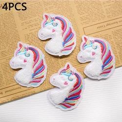 4PCS Rainbow Unicorn Towel Embroidered For Clothes Patch Clothing Accessories Chenille Badges Cartoon Felt Sew Embroidered Patch