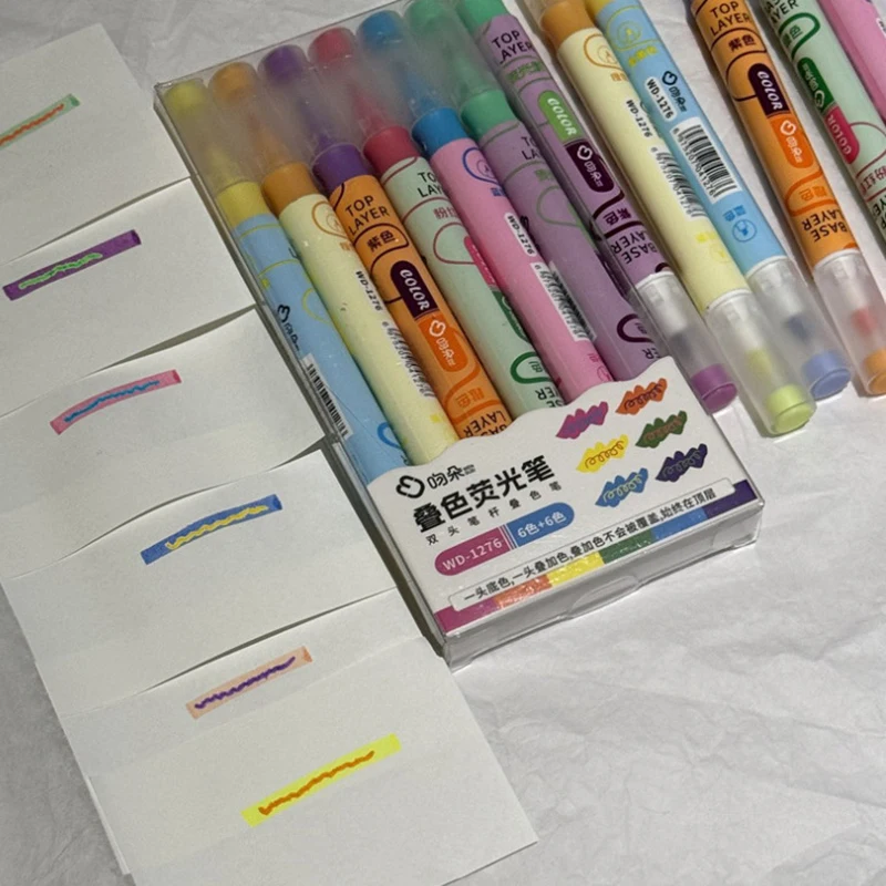 6 ชิ้นแฟชั่น Dual Tip Highlighters Markers สีสัน Highlighters สีสารพัน Highlighter Kawaii Marker อุปกรณ์โรงเรียน