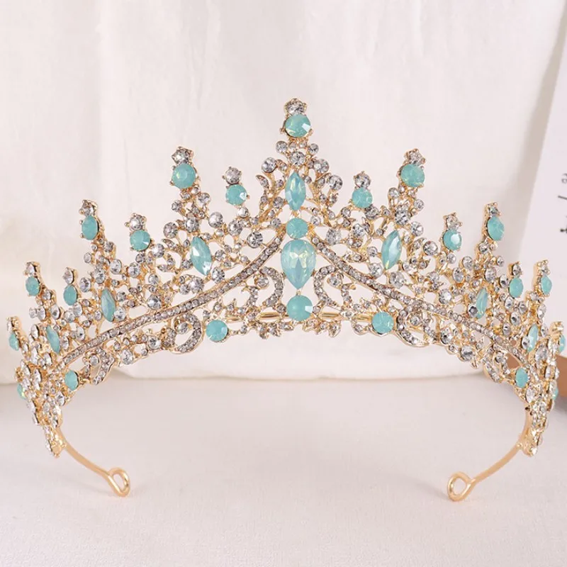 DIEZI Luxury Elegant Pink Green Blue Opal Crown Women Wedding Hair Accessories Queen Bridal Crystal Tiaras Girls Dress Headbands